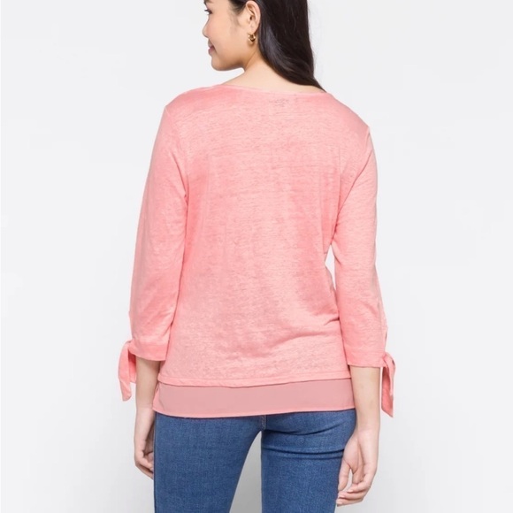 STITCH FIX SANCTUARY Sylvie Tie Sleeve Tee Linen Pink VNeck Size Large - Picture 2 of 6